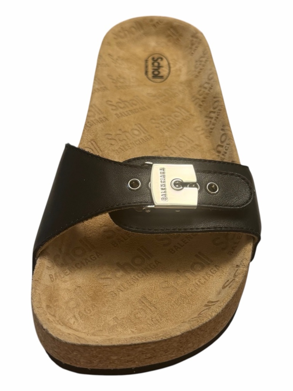 Balenciaga x Scholl Leather Sandals Size 38 Black Lock Slide Made in Italy